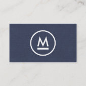 Carte De Visite Grand Monogramme moderne initial sur le lin bleu m (Devant)