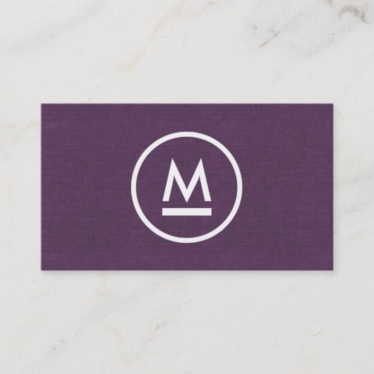 Carte De Visite Grand Monogramme moderne initial sur le lin pourpr (Devant)
