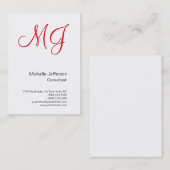 Carte De Visite Grand Monogramme unique blanc rouge (Devant / Derrière)