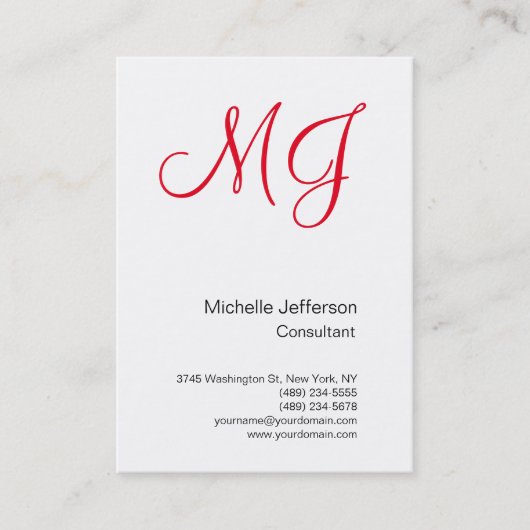 Carte De Visite Grand Monogramme unique blanc rouge (Devant)