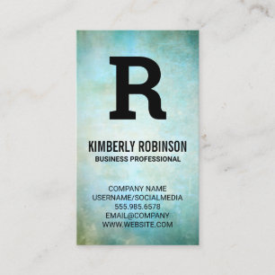 Carte De Visite Grand monogramme   Vert bleu Vintage Texture