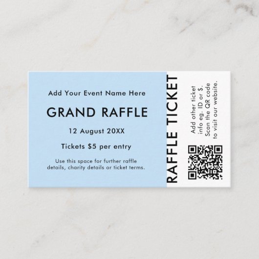Carte De Visite Grand Prix Raffle Draw QR Code Bleu Billet d'événe (Devant)