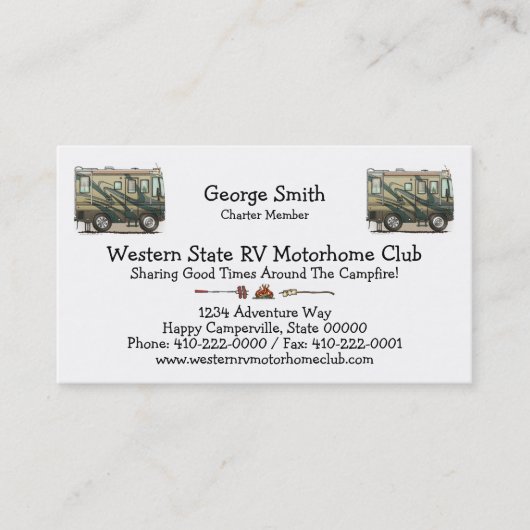 Carte De Visite Grand rv car Motorhome du profondément satisfait (Devant)