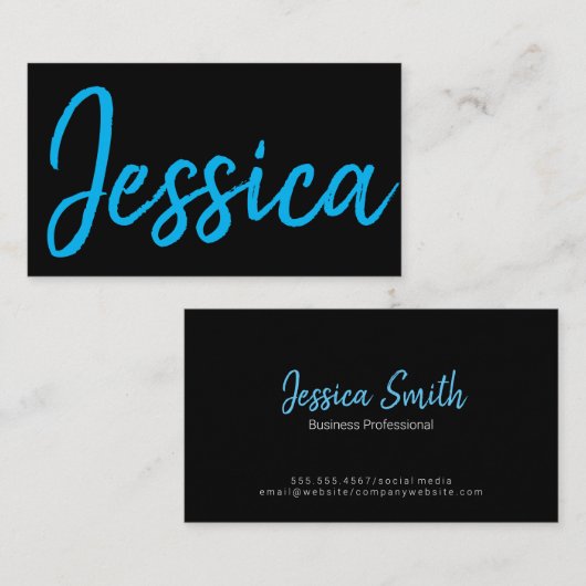 Carte De Visite Grand script bleu (Devant / Derrière)