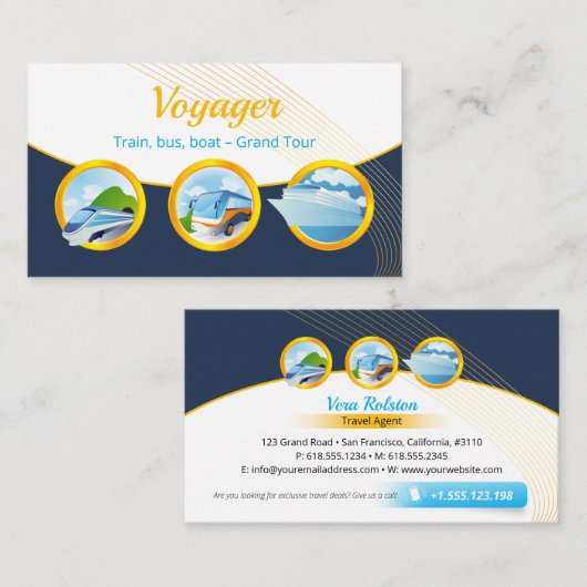 Carte De Visite Grand Tour | Voyage Agent Train Bus Botte (Devant / Derrière)