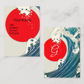 Carte De Visite GRANDE VAGUE, Bleu SOLEIL ROUGE Blanc Monogramme N (Devant / Derrière)