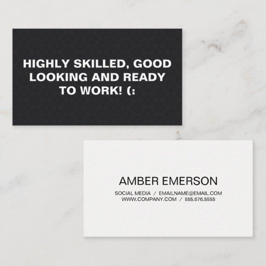 Carte De Visite Grandes polices | Motif noir Damask (Devant / Derrière)