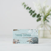 Carte De Visite Grange côtière bois aqua bleu étoile coquillages (Debout devant)