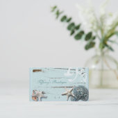 Carte De Visite Grange côtière bois aqua bleu étoile coquillages (Debout devant)