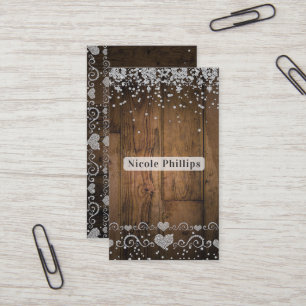 Carte De Visite Grange rustique en bois Glam diamants scintillent