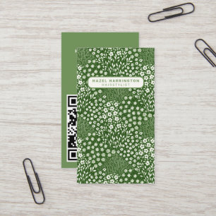 Carte De Visite Granny Chic QR Code personnalisé Scannable Vert Fl