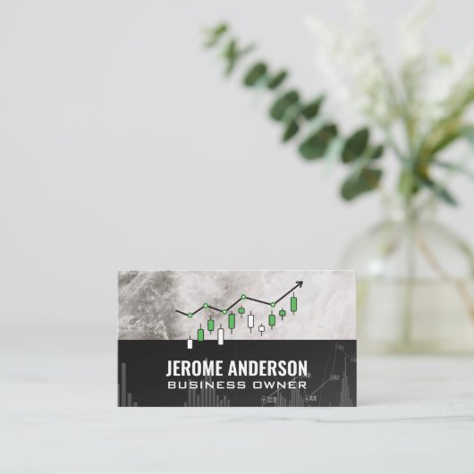 Carte De Visite Graphique en chandelier vert | Finances (Debout devant)