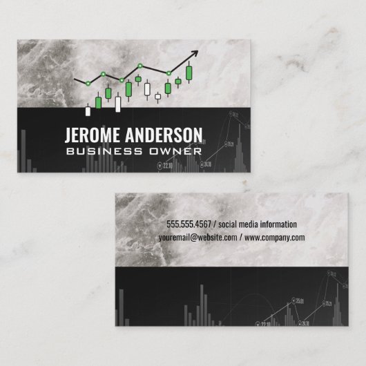 Carte De Visite Graphique en chandelier vert | Finances (Devant / Derrière)