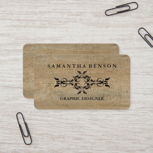 Carte de visite graphique en texture de bois rusti (Devant/Arrière en situation)