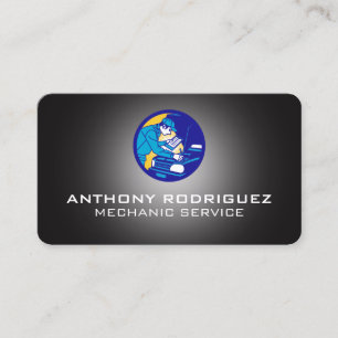 Carte De Visite Graphiques de mécanicien travaillant sur une voitu