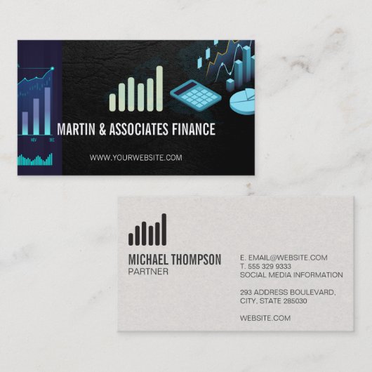 Carte De Visite Graphiques financiers | Calculatrice stock (Devant / Derrière)