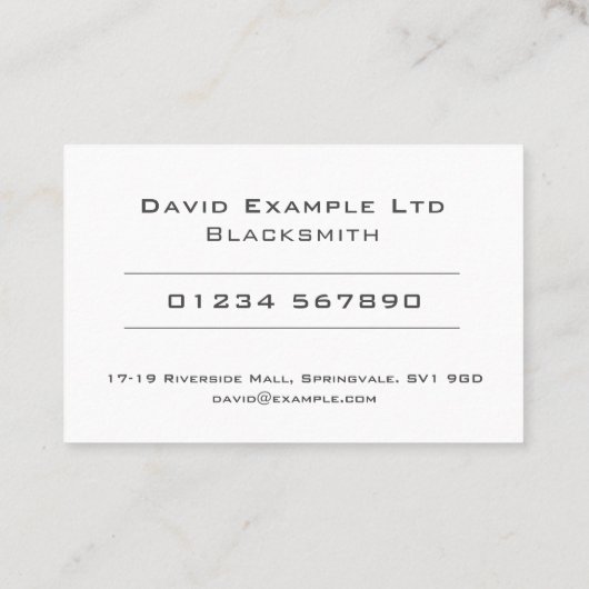 Carte De Visite Gras & Clear Blacksmith Metalworker (Dos)