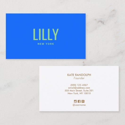 Carte De Visite Gras Colbalt Blue Lime Green Typographie (Devant / Derrière)