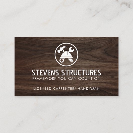 Carte De Visite Gras Dark Wood Construction QR Code Entrepreneur (Devant)