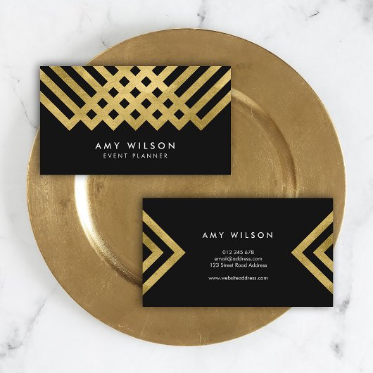 Carte De Visite Gras Elegant Noir Faux Or Géométrique