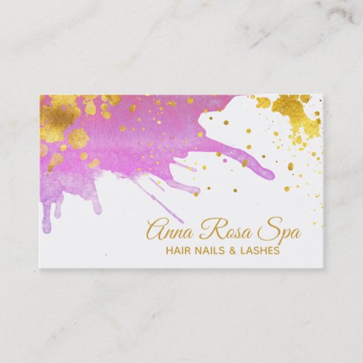 Carte De Visite *~* Gras Glam Abstrait Aquarelle rose Or Luxe (Devant)