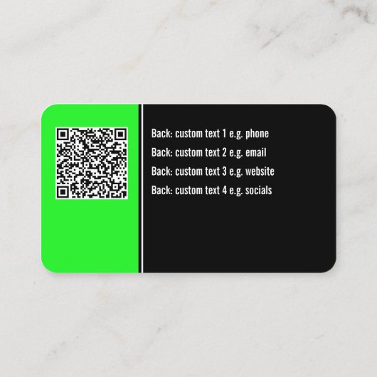 Carte De Visite Gras, Lumineuse Lime Vert, Noir & Blanc Propre Mar (Dos)