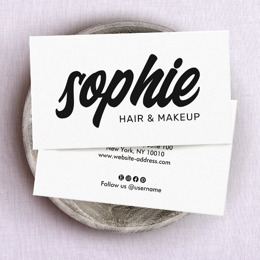 Carte De Visite Gras manuscrit Brush Script noir blanc beauté