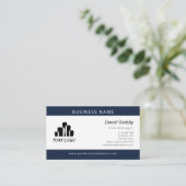 Carte De Visite Gras Marine Bleu Blanc Votre logo Un côté (Debout devant)