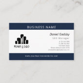 Carte De Visite Gras Marine Bleu Blanc Votre logo Un côté (Devant)