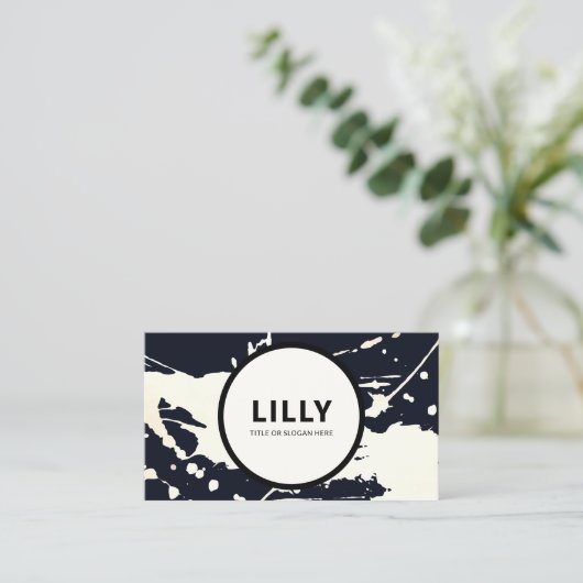 Carte De Visite Gras moderne noir peint blanc Abstrait (Debout devant)