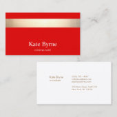 Carte De Visite Gras moderne rouge or rayé (Devant / Derrière)