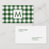 Carte De Visite Gras Monogramme Vert Blanc Buffalo Plaid Motif (Devant / Derrière)