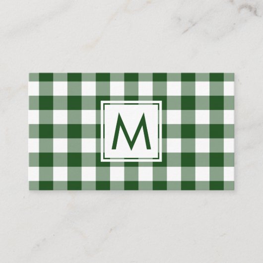Carte De Visite Gras Monogramme Vert Blanc Buffalo Plaid Motif (Devant)