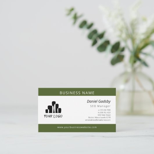 Carte De Visite Gras Moss Vert Vert Blanc Votre Logo Un Côté (Debout devant)