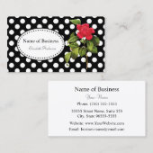 Carte De Visite Gras noir et blanc Pois Chic Camellia rouge (Devant / Derrière)