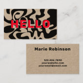 Carte De Visite Gras Police Hello moderne noir et rouge Kraft (Devant / Derrière)