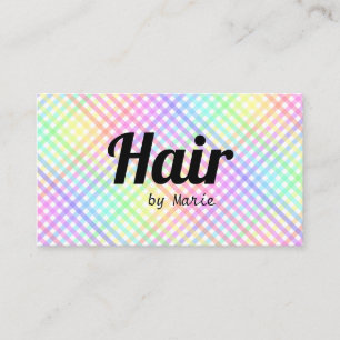 Carte De Visite Gras Police tendance Pastel Rainbow Plaid Coiffeur