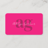 Carte De Visite Gras QR Code Hot rose Monogramme Script Médias soc (Devant)
