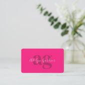 Carte De Visite Gras QR Code Hot rose Monogramme Script Médias soc (Debout devant)