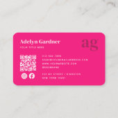 Carte De Visite Gras QR Code Hot rose Monogramme Script Médias soc (Dos)