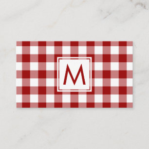 Carte De Visite Gras Rouge Blanc Buffalo Plaid Motif Monogramme