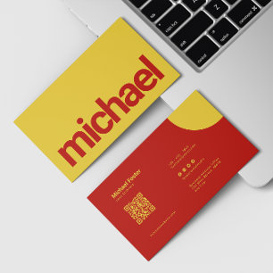 Carte De Visite Gras Simplicité jaune et rouge scannable Qrcode