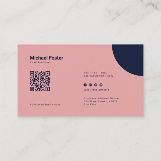 Carte De Visite Gras Simplicité rose et code qualité scannable mar (Dos)