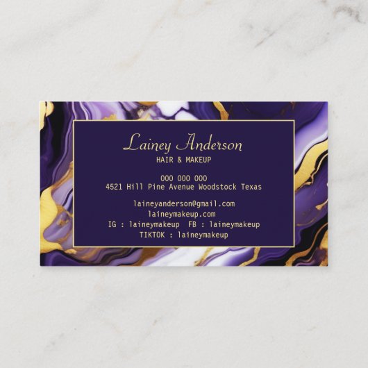 Carte De Visite Gras Trendy violet jaune or faux marbre (Dos)
