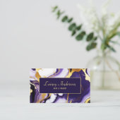 Carte De Visite Gras Trendy violet jaune or faux marbre (Debout devant)