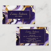 Carte De Visite Gras Trendy violet jaune or faux marbre (Devant / Derrière)