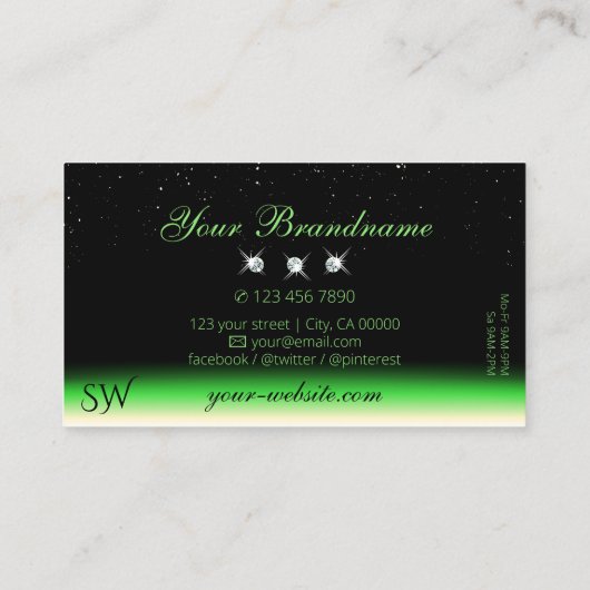 Carte De Visite Grass Green Black Gradient Parkle Bijoux Monogramm (Dos)
