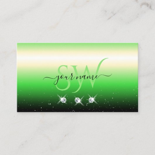 Carte De Visite Grass Green Black Gradient Parkle Bijoux Monogramm (Devant)