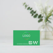 Carte De Visite Grass Green Plaine Blanc avec Monogramme et logo (Debout devant)