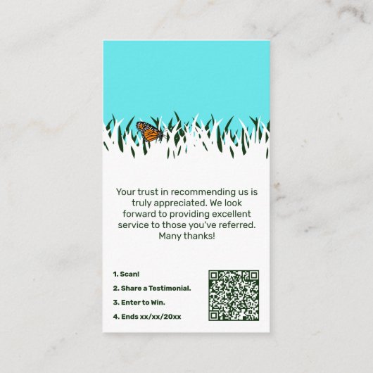 Carte De Visite 🦋 Gratitude Pelouse Papillon Merci de référence (Dos)